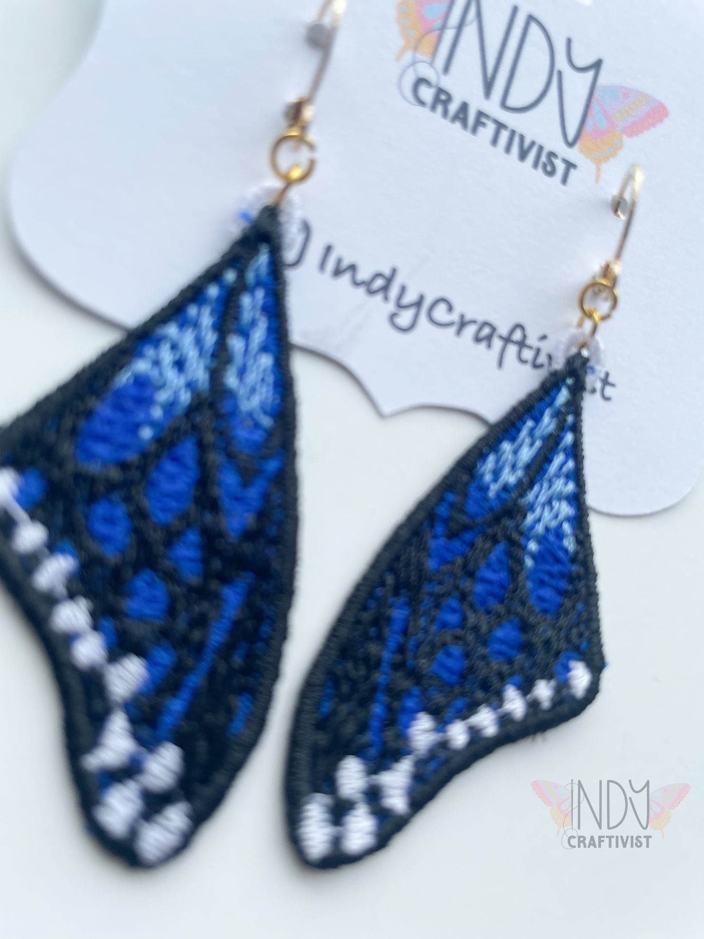 Blue Monarch Butterfly Wing Earrings