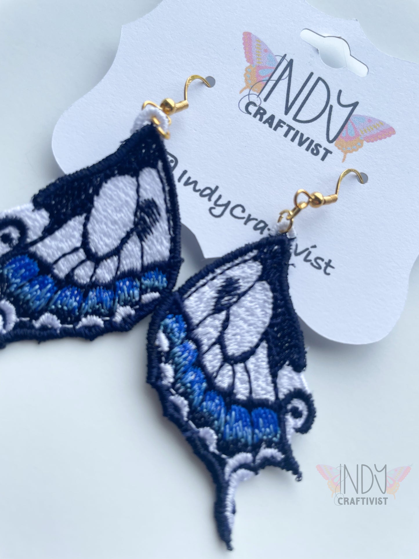White and Blue Butterfly Wing Earrings