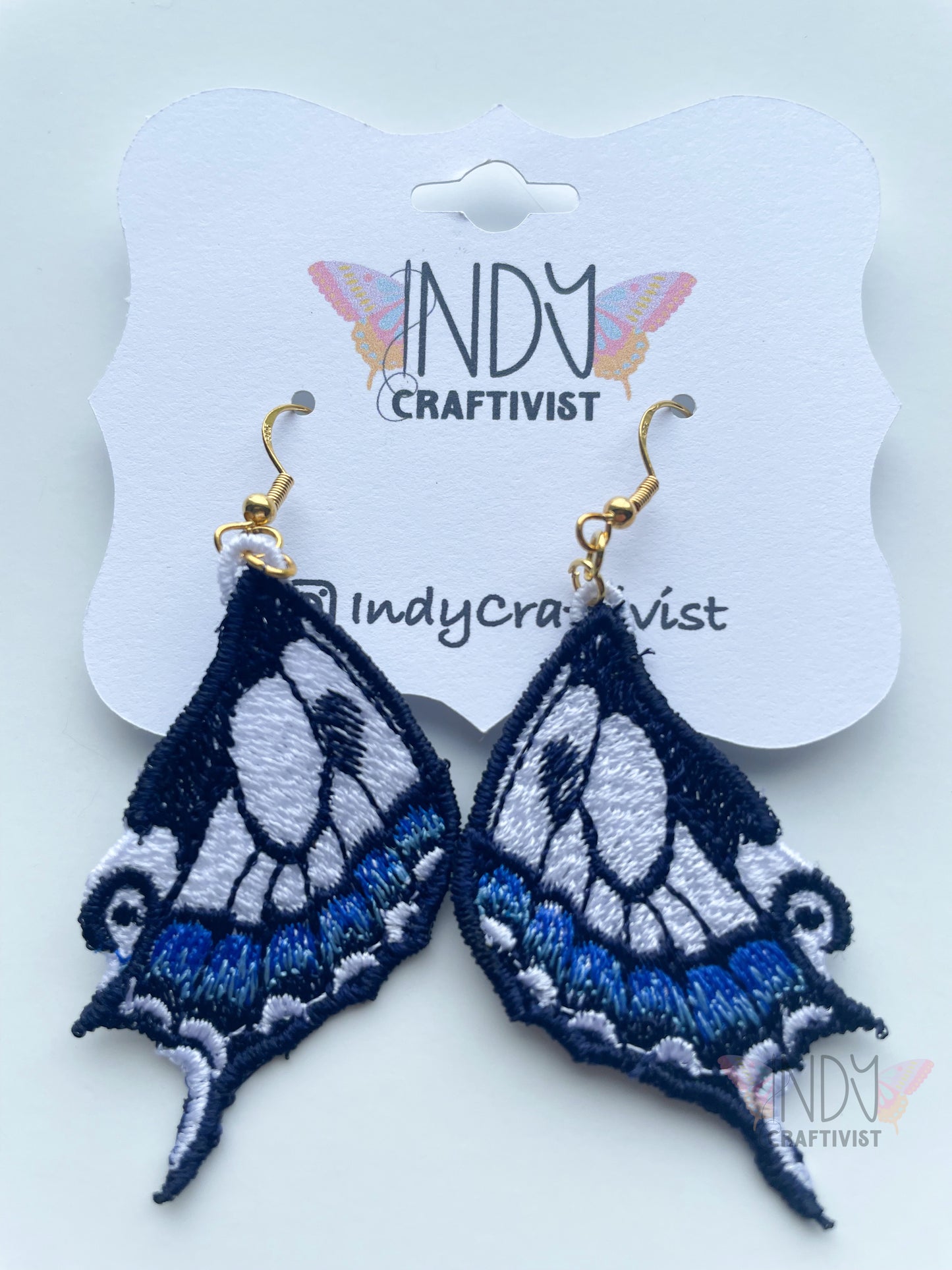 White and Blue Butterfly Wing Earrings