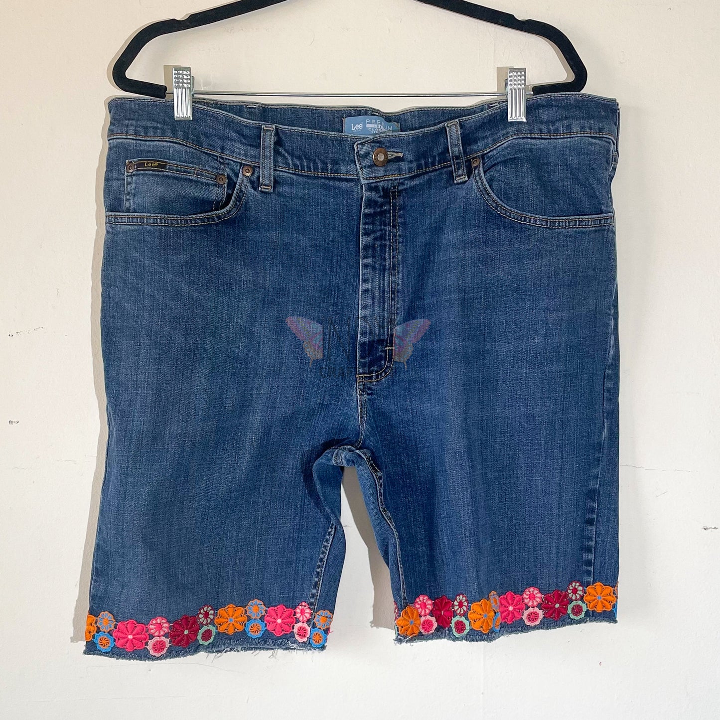 Lee Premium Upcycled Denim Shorts with Floral Trim Hem