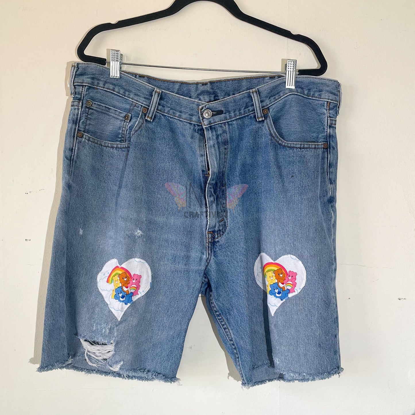 Levi's Upcycled Denim Shorts with Care Bear Heart
