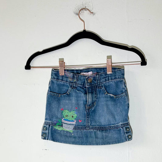4T Kids Upcycled Denim Skirt with Cactus Embroidery