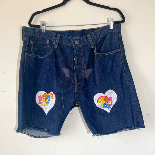 Levi's Upcycled Denim Shorts with Care Bear Heart