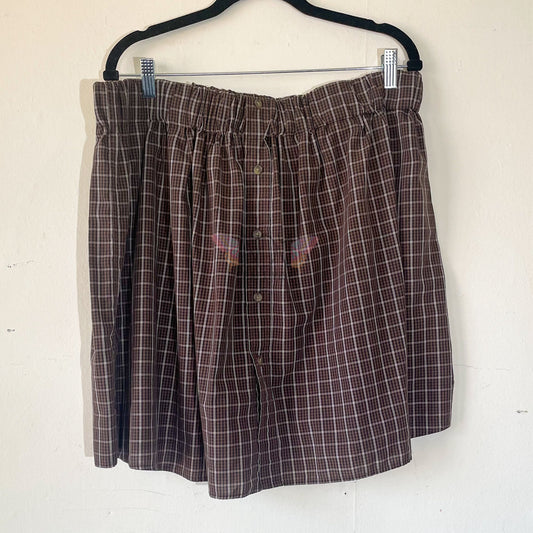 Brown Plaid Upcycled Men's Button Down Skirt