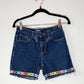 Kids Upcycled Denim Shorts with Floral Trim Hem