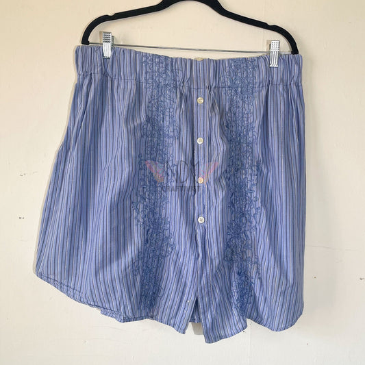 Blue Upcycled Men's Button Down Skirt with Embroidery