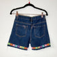 Kids Upcycled Denim Shorts with Floral Trim Hem