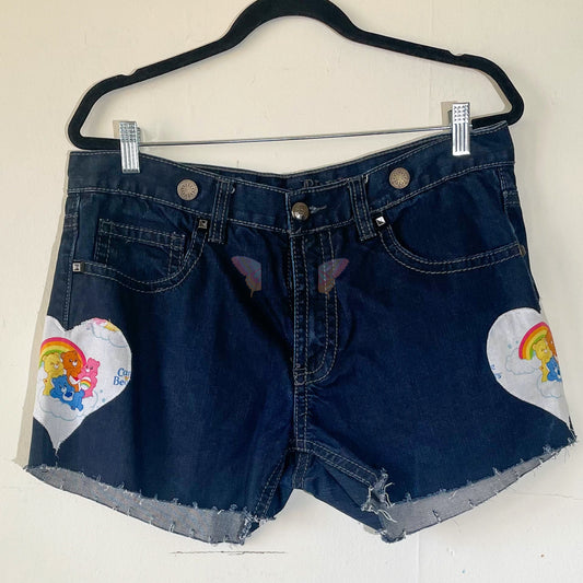 Antique River Upcycled Denim Shorts with Care Bear Heart