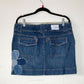 New York and Company Upcycled Denim Skirt with flower detail
