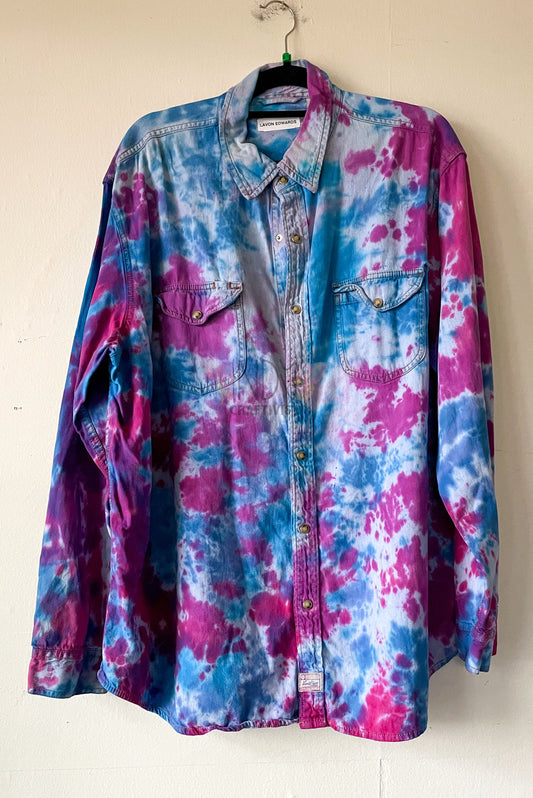 Slightly Damaged Extra Large Long Sleeve Upcycled Tie Dye Button Down