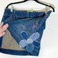 New York and Company Upcycled Denim Skirt with flower detail