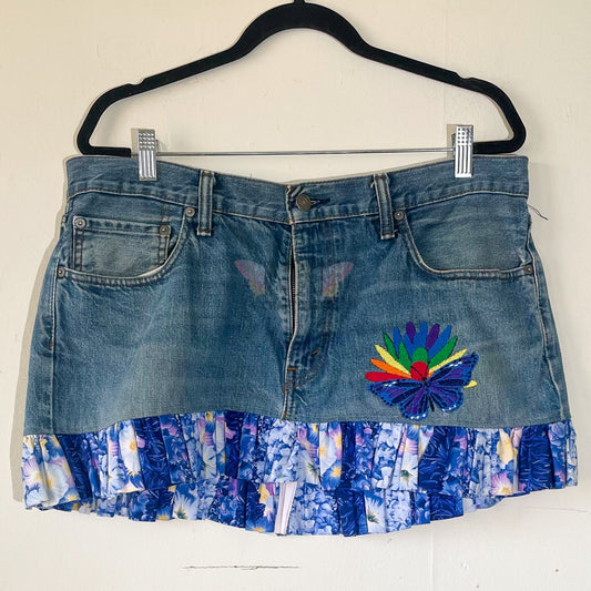Levi's Upcycled Denim Skirt with Embroidery Detail