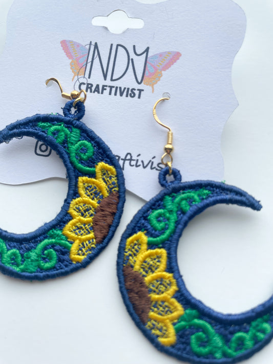 Made-to-Order Sunflower Crescent Moon Earrings
