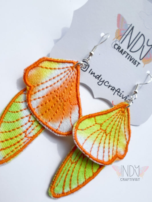 Orange Tie Dyed Denim Butterfly Earrings