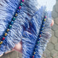 Tie Dyed Denim Feather Earrings with Rainbow Trim