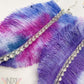 Blue Pink & Purple Tie Dyed Denim Feather Earrings with Rhinestone Trim