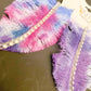 Blue Pink & Purple Tie Dyed Denim Feather Earrings with Rhinestone Trim