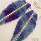 Purple & Blue Tie Dyed Denim Feather Earrings with Rhinestone Trim