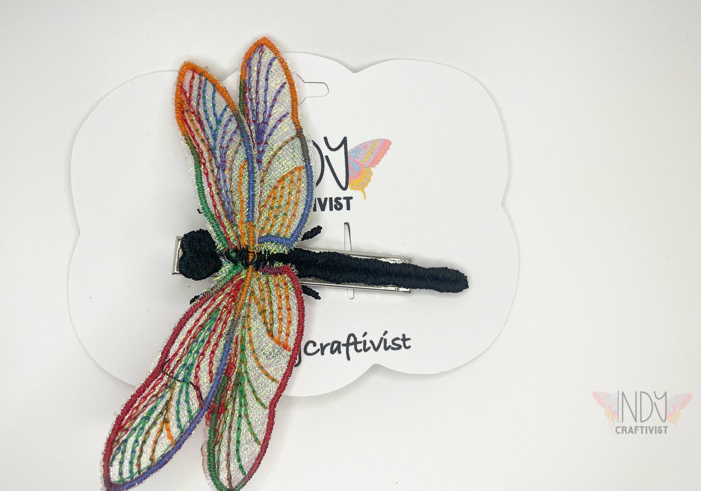 Made-To-Order Embroidered Dragonfly Hair Clip