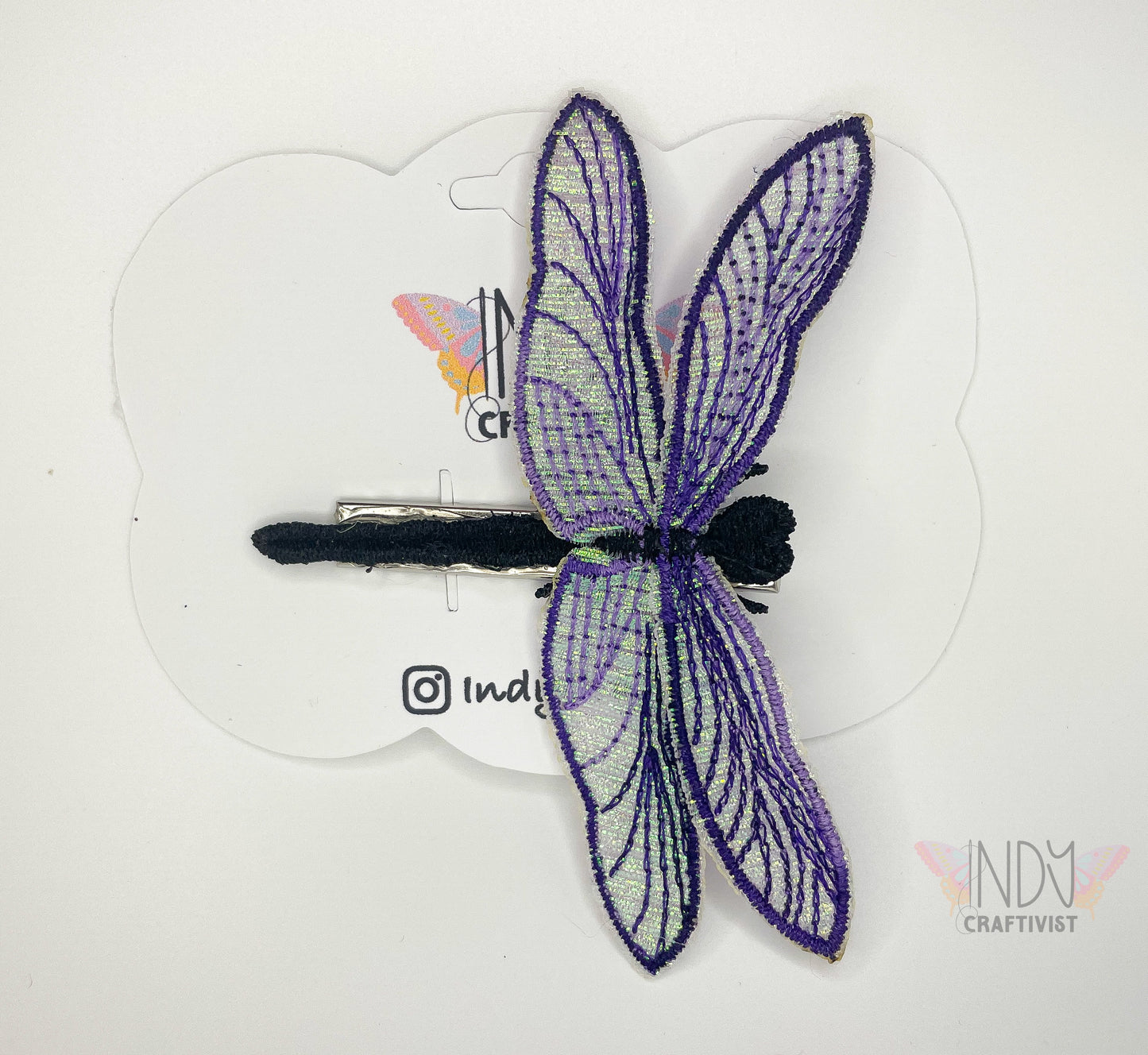 Made-To-Order Embroidered Dragonfly Hair Clip