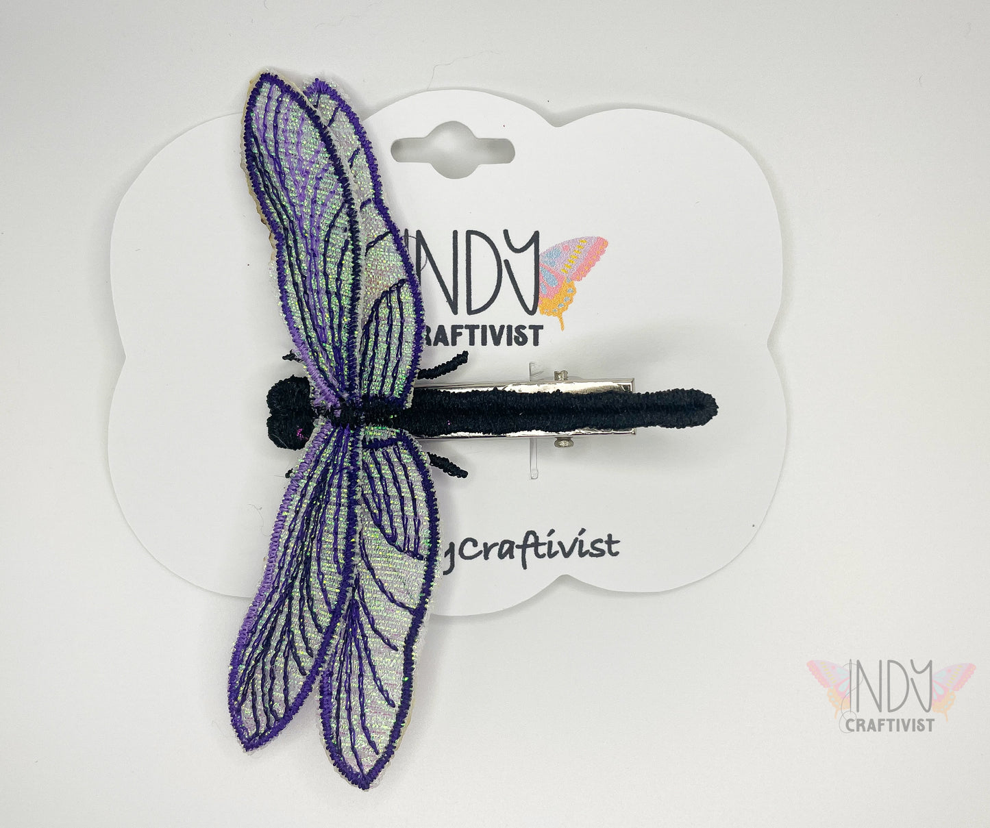 Made-To-Order Embroidered Dragonfly Hair Clip
