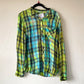 Lime and Teal Adult Large Long Sleeve Upcycled Tie Dye Button Down