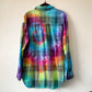 Gray and Rainbow Adult Large Long Sleeve Upcycled Tie Dye Button Down