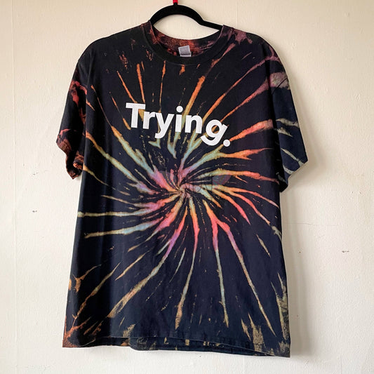 Trying Adult Large Reversed Dyed Tie Dye T-shirt