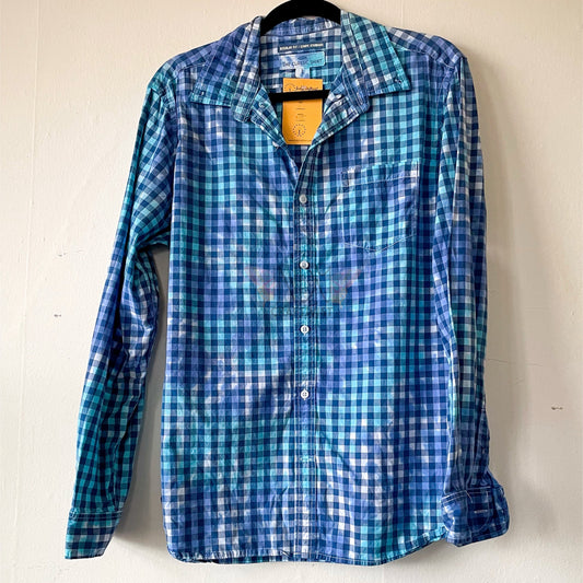Blue Adult Large Long Sleeve Upcycled Tie Dye Button Down