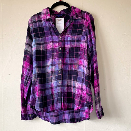 Pink & Purple Adult Large Long Sleeve Upcycled Tie Dye Button Down