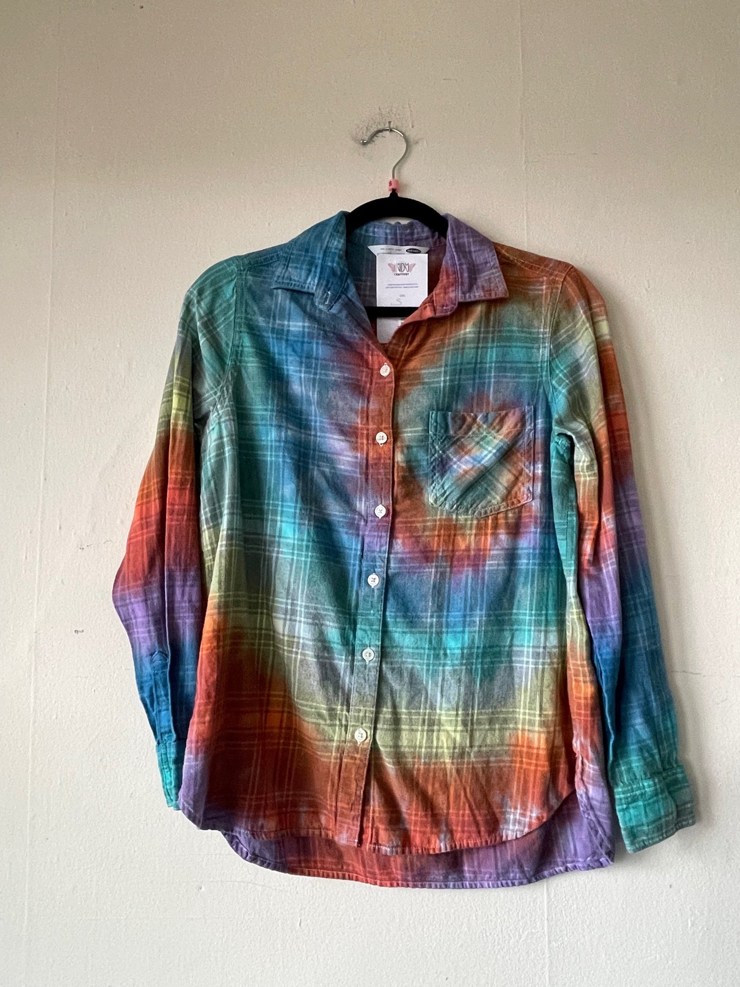 Adult Small Upcycled Tie Dye Button Down Shirt