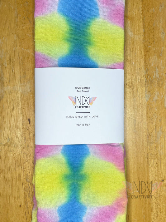 Yellow, Teal & Pink Shibori Like Tie Dyed Tea Towels