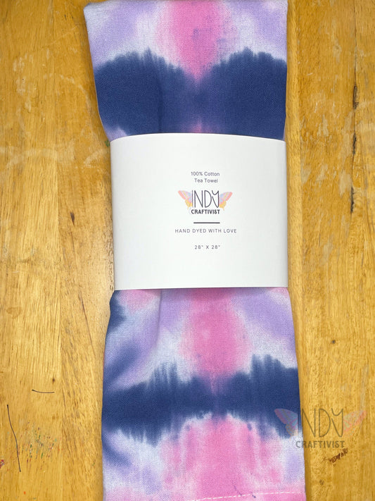 Navy, Lilac & Pink Shibori Like Tie Dyed Tea Towels