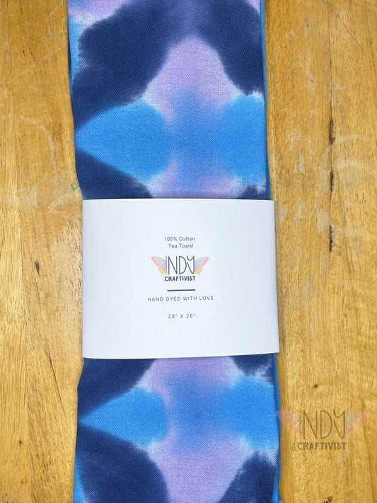 Navy, Blue & Lilac Shibori Like Tie Dyed Tea Towels