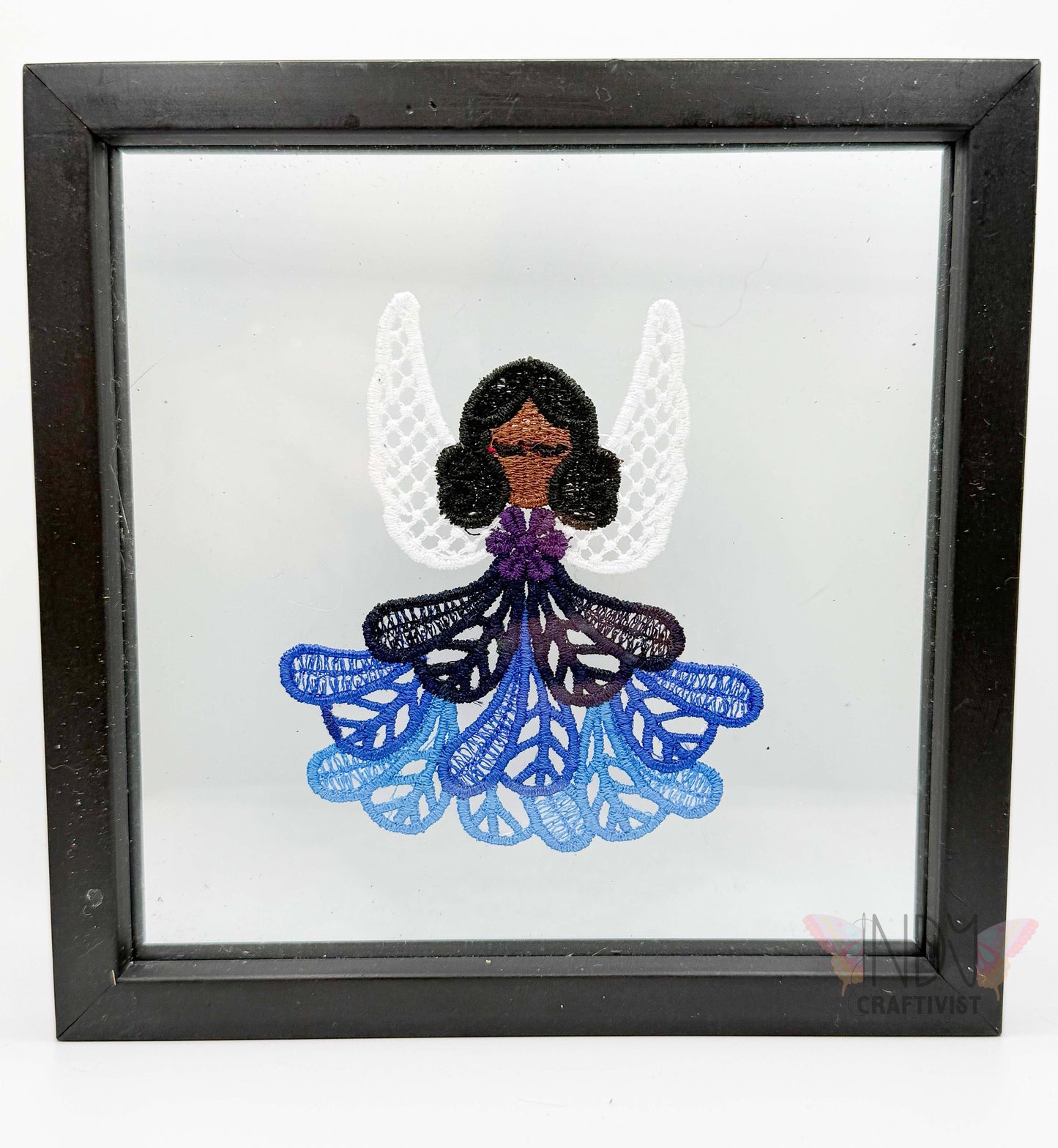 Blue Embroidered Framed Angel Wall Art