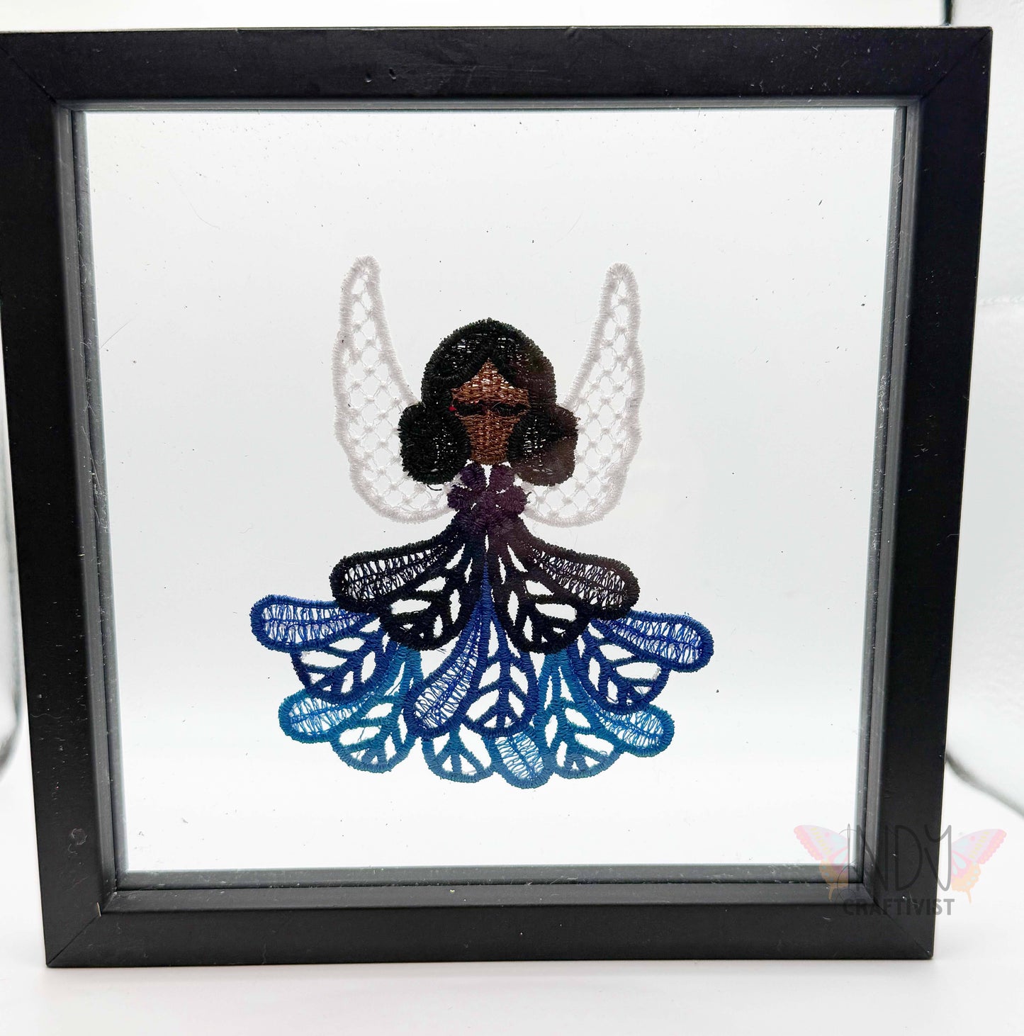 Blue Embroidered Framed Angel Wall Art