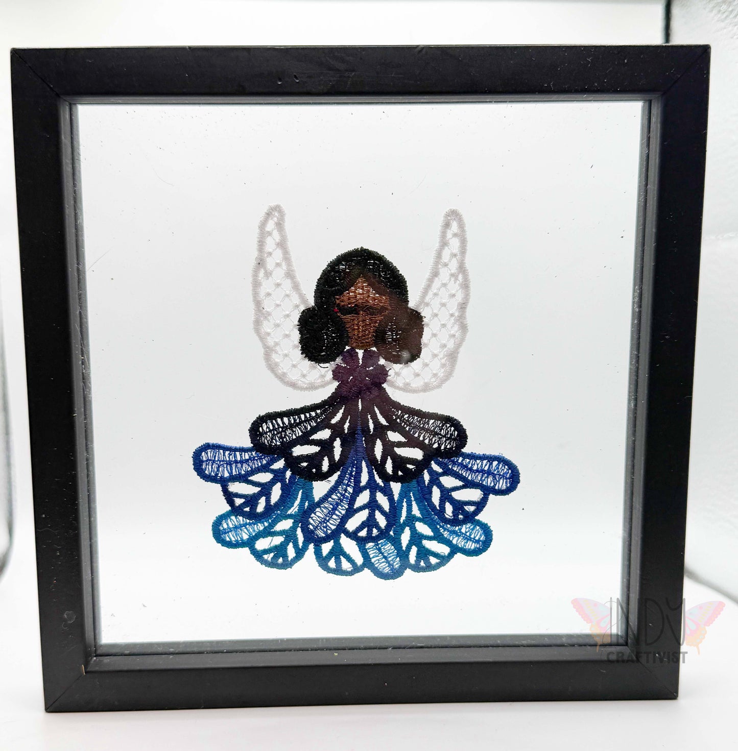 Blue Embroidered Framed Angel Wall Art