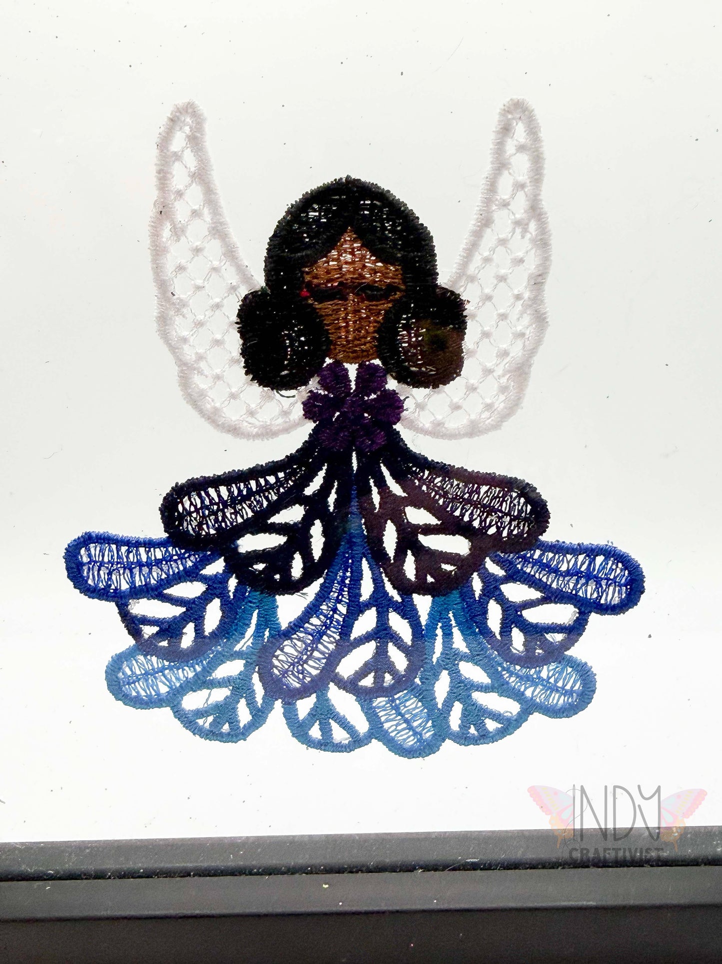 Blue Embroidered Framed Angel Wall Art