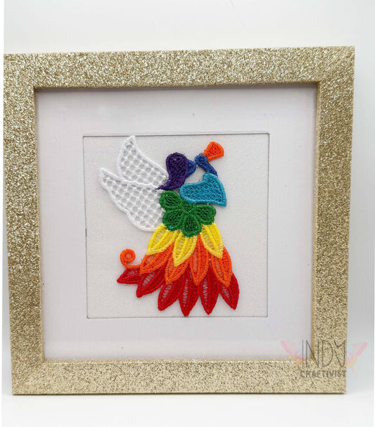 Rainbow Embroidered Angel Framed Wall Art
