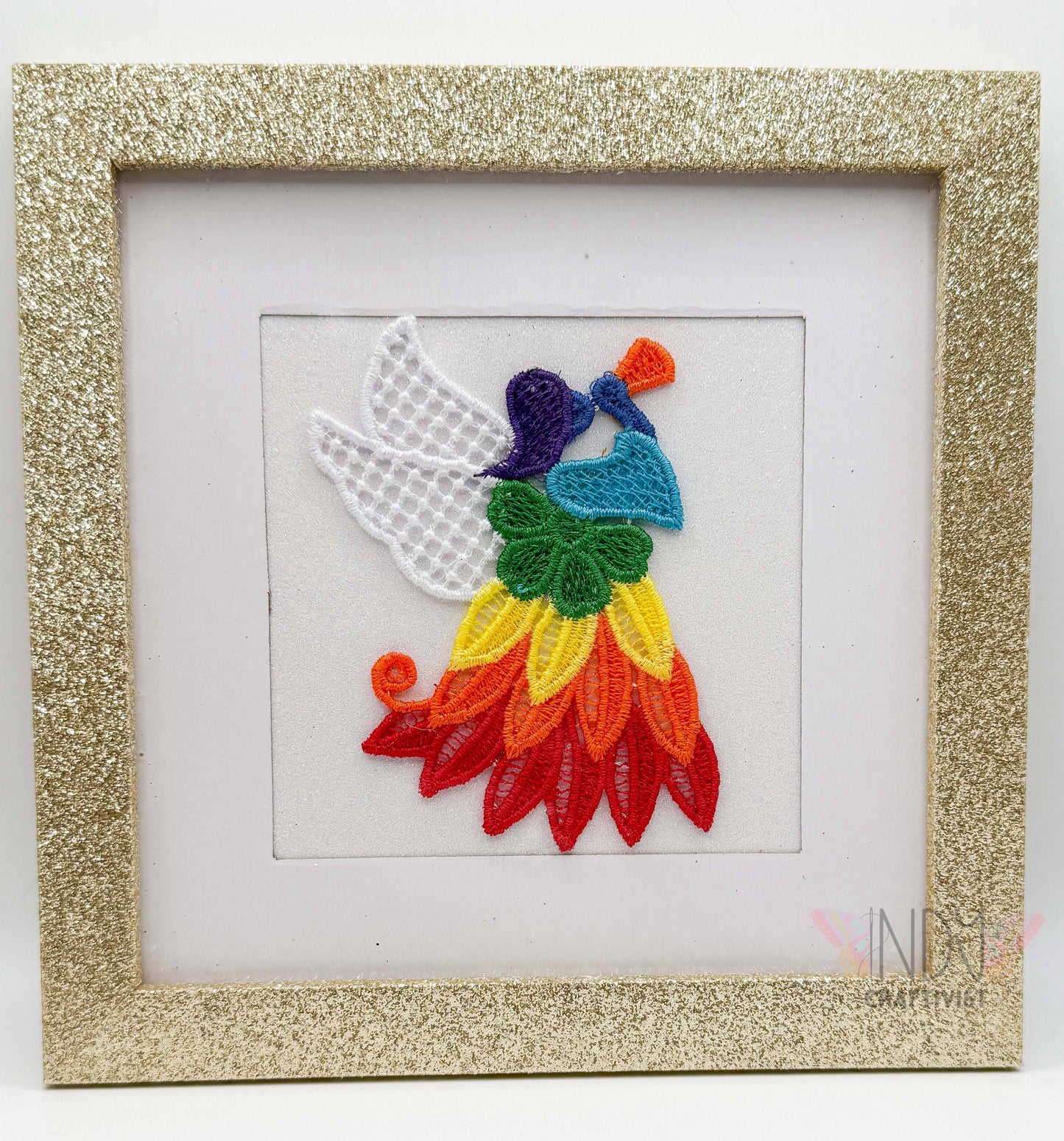 Rainbow Embroidered Angel Framed Wall Art