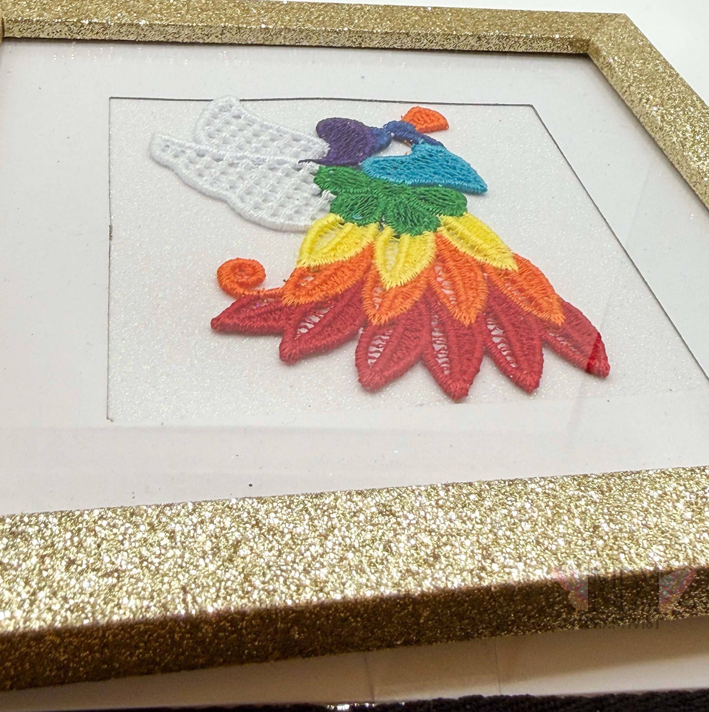 Rainbow Embroidered Angel Framed Wall Art