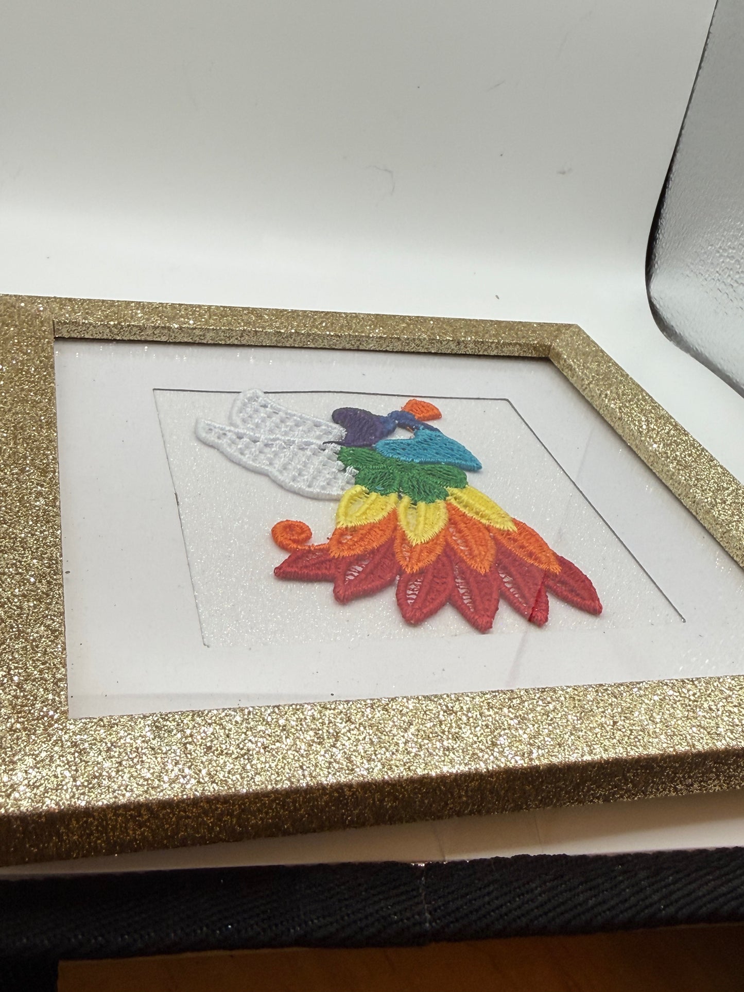 Rainbow Embroidered Angel Framed Wall Art