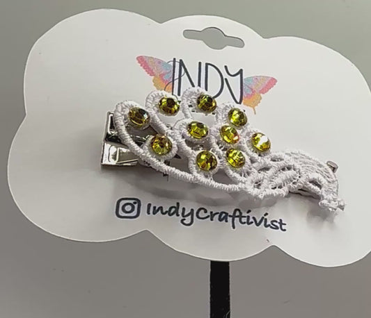 White Peacock Hair Jewelry with Yellow Rhinestones