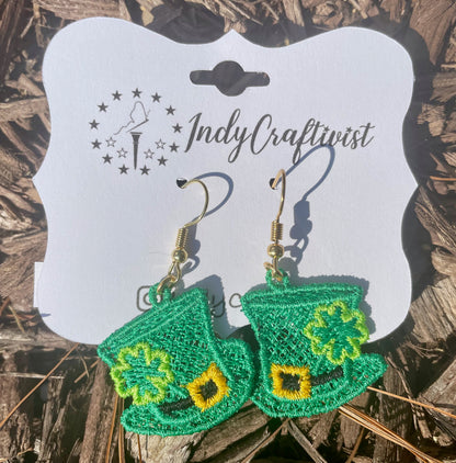 Tiny Top Hat with Shamrock Earrings