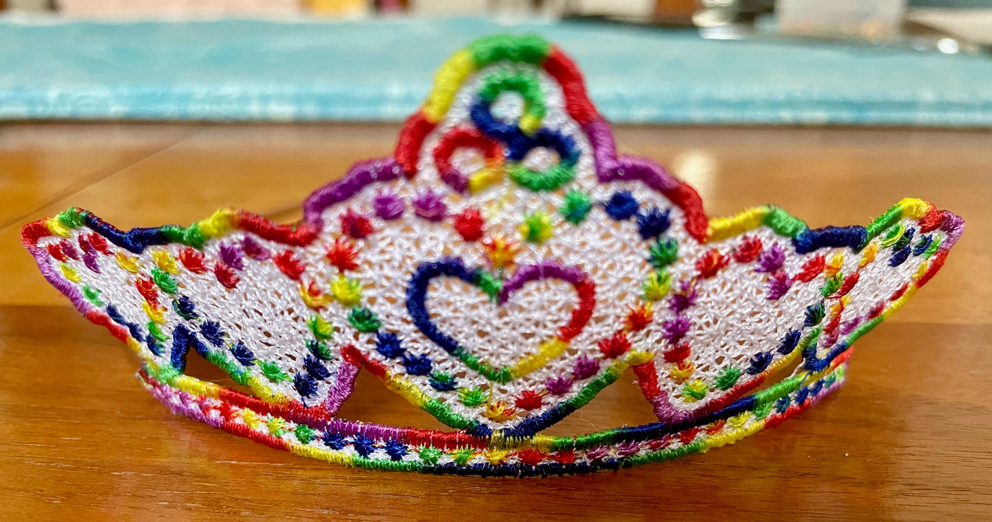Made-To-Order Free-standing Lace Embroidered Heart Tiara