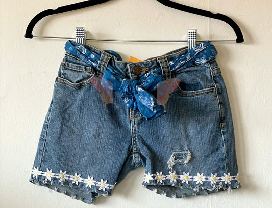 Daisy Trim Upcycled Denim Shorts