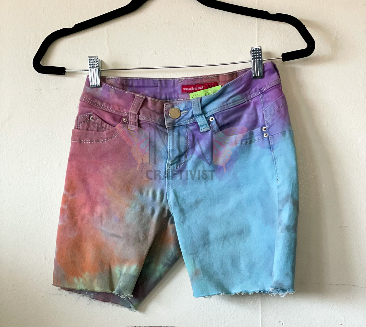 Pastel Rainbow Upcycled Tie Dyed Denim Shorts