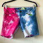Pink & Blue Upcycled Tie Dyed Denim Shorts