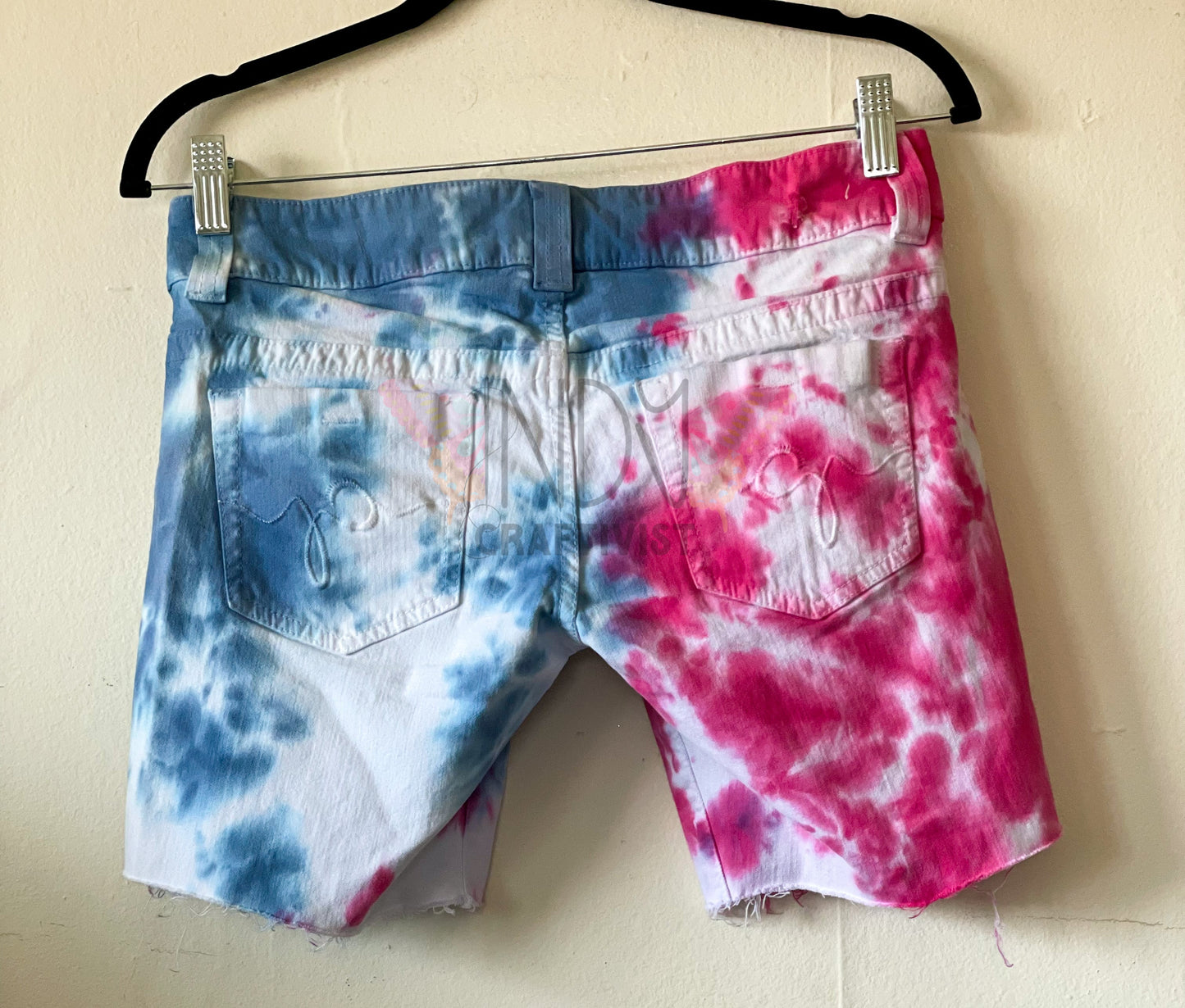 Pink & Blue Upcycled Tie Dyed Denim Shorts