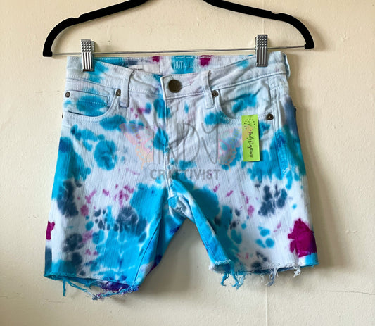 Teal & Raisin Upcycled Tie Dyed Denim Shorts